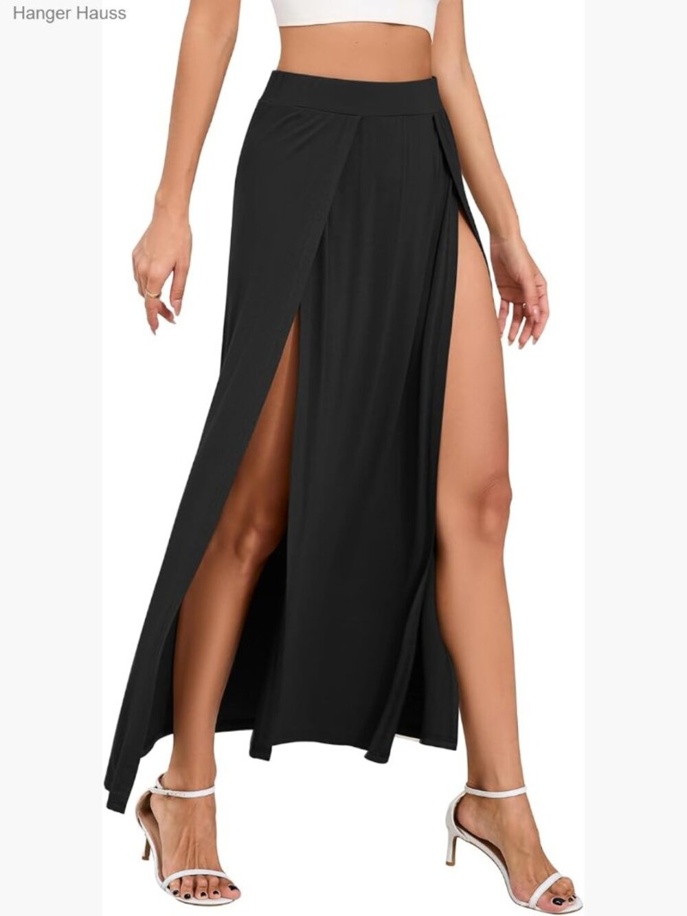 Double Slit Maxi Skirt - High Waist Flowy Long Split Skirt
